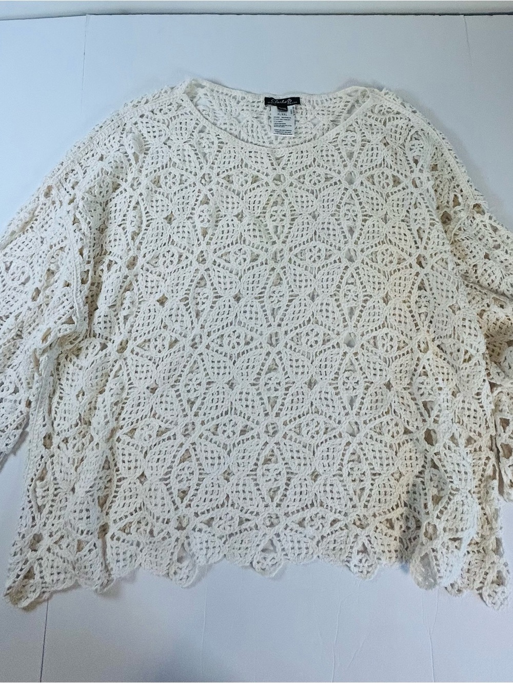 Charlie Cream Crochet Openwork Crewneck Sweater